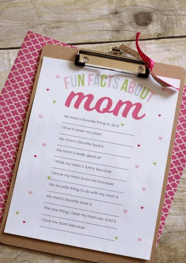 Mother/'s Day Keepsake Quiz Gift from Child for Mom Printable Activity for Kids