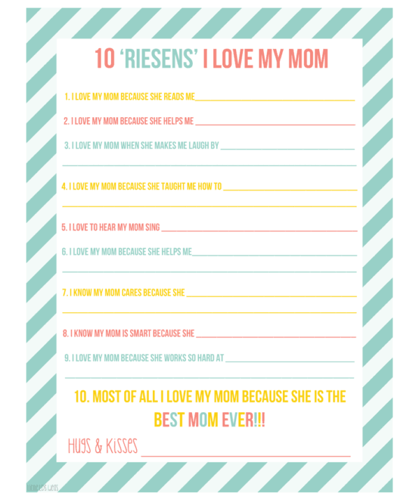 10 Reasons Mother's Day Printable