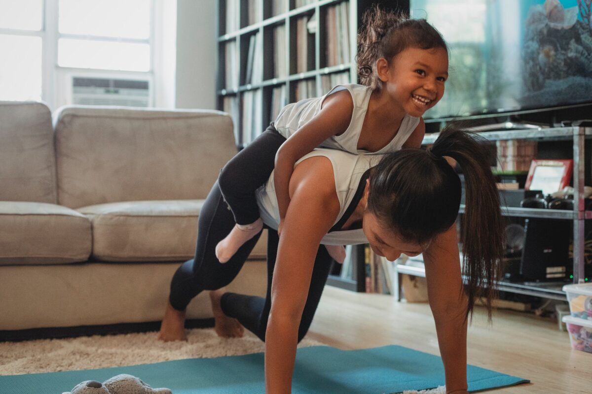 mom working out with daughter