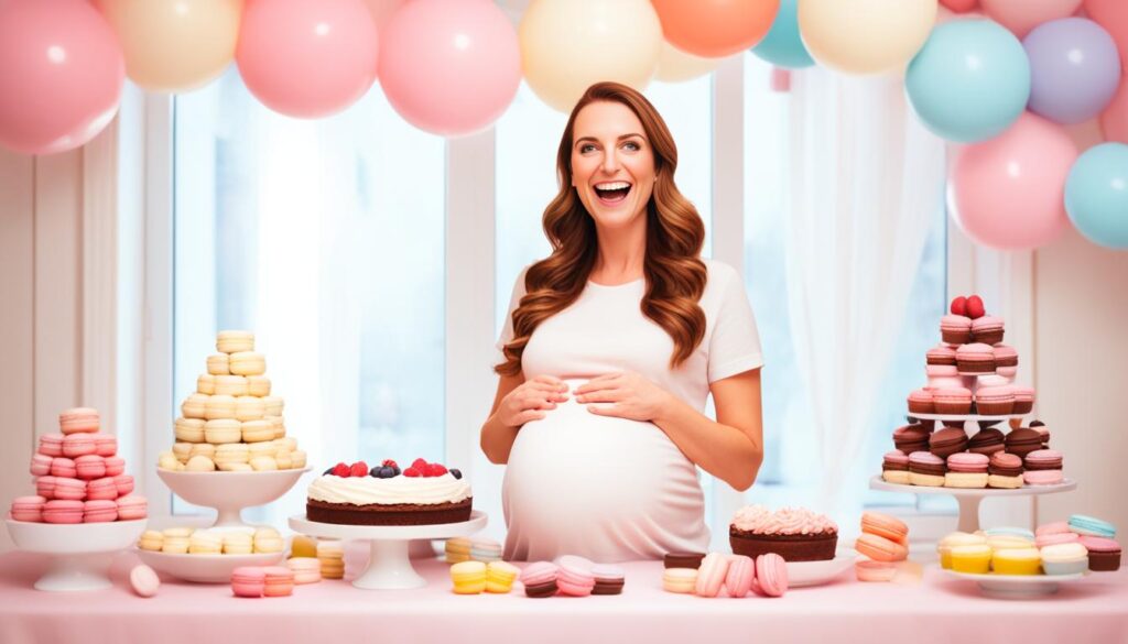 pregnant woman eating a dessert